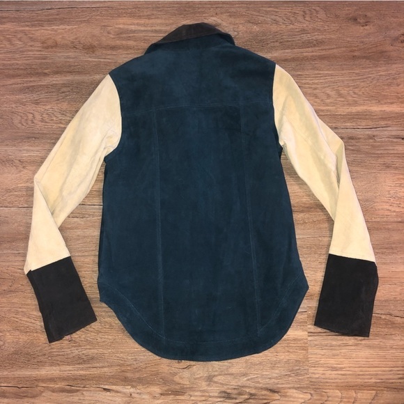 CHASER Suede Leather Blue Body Cream & Grey Cuff Sleeves Colour Block Moto Sz XS - Picture 3 of 11